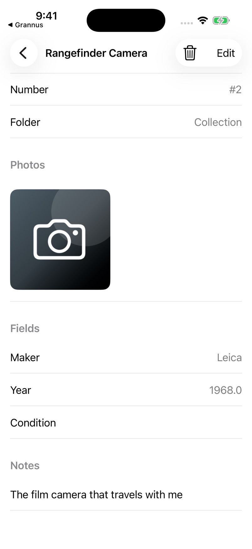 Keep photos, custom fields, and a story together.